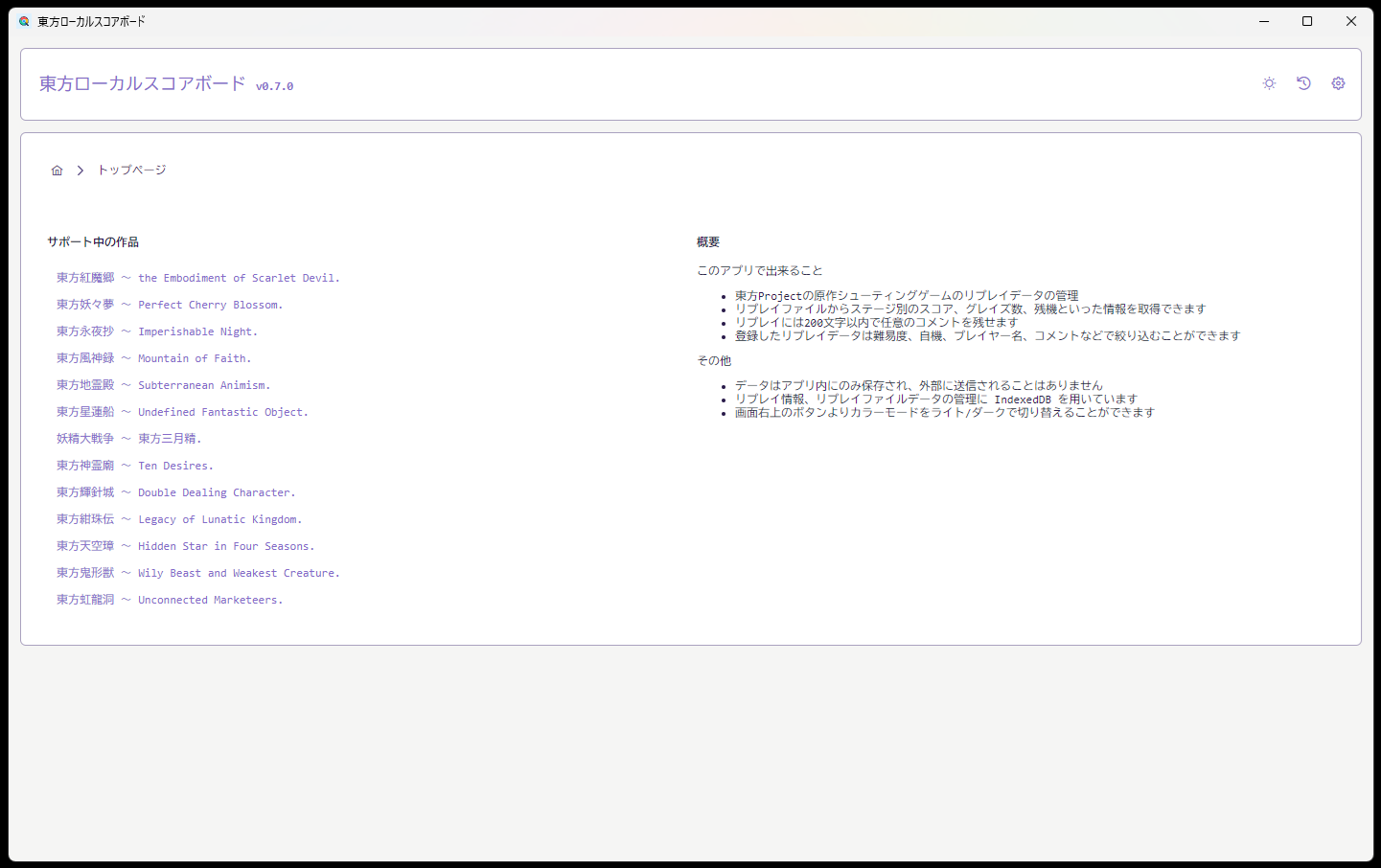 Touhou Local Scoreboards (Desktop)のサムネイル